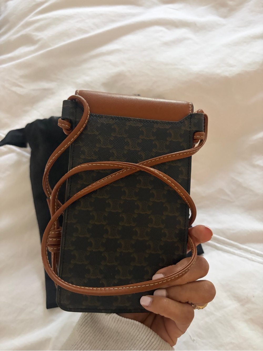 Celine Brown Triomphe Coated Canvas & Leather Phone Pouch - Picture 3 of 3